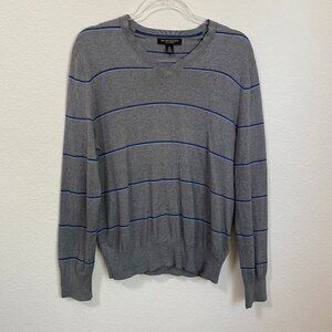 Banana Republic Luxury Blend Silk Cotton Cashmere Striped Sweater Gray Blue Med